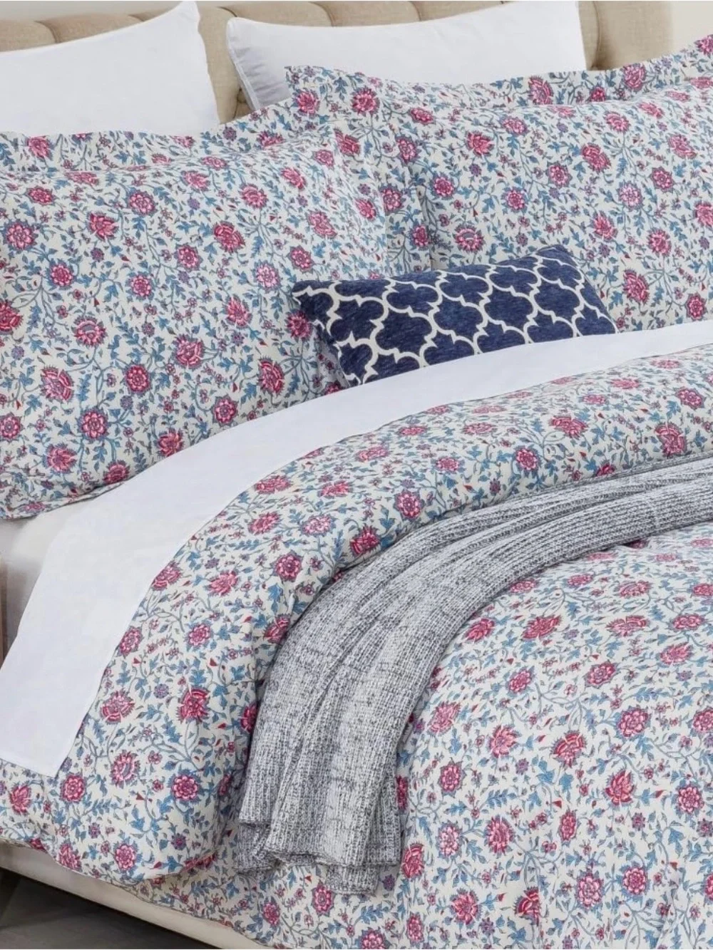 🆕 Floral Block Print Style Pattern Cotton Duvet Cover Set Twin XL